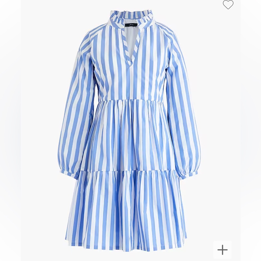 J Crew Tiered popover dress in striped cotton poplin